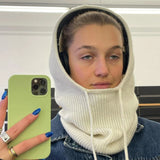 Ladies Knitted Hooded Scarf – Warm Shawl with Hood for Winter