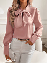 Elegant Bluse med Sløjfekrave | Luksus Polyester | Feminin Stil