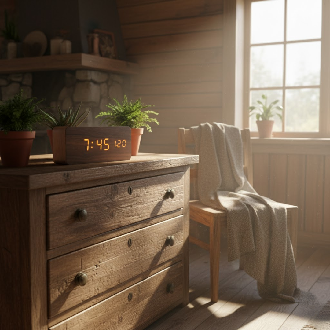 Digitalt Træ LED Ur – Visning af Tid, Dato & Temperatur