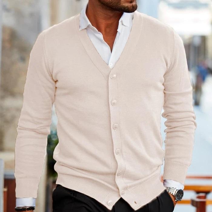 Herre Cardigan med V-Hals og Knapper - Stilfuld og Komfortabel