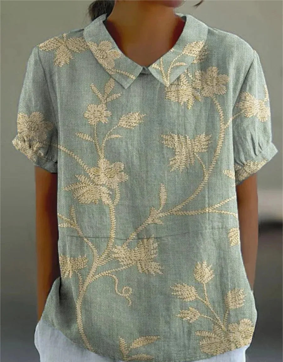 Vintage Blomsterbluse Dame | Komfortabel Pasform