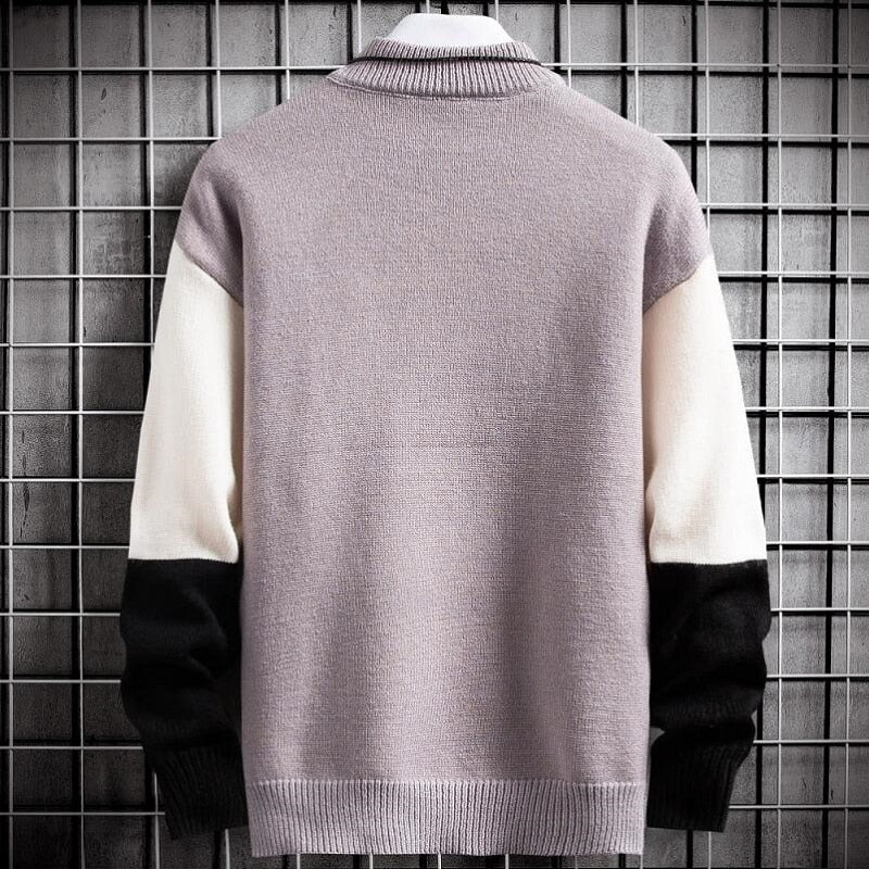 Varm Blød Patchwork Sweater Slim Fit Rund Hals