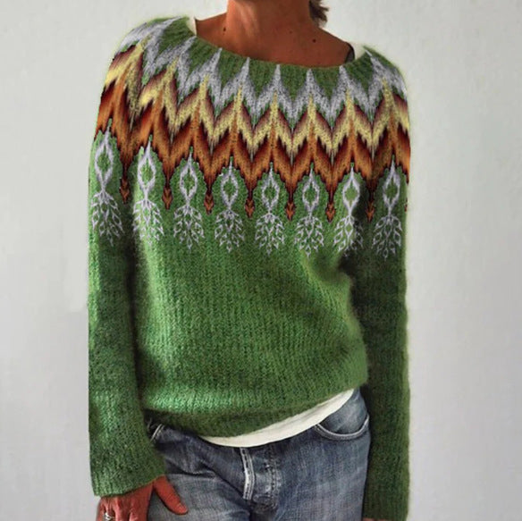 Dame strikket retro sweater til efterår og vinter