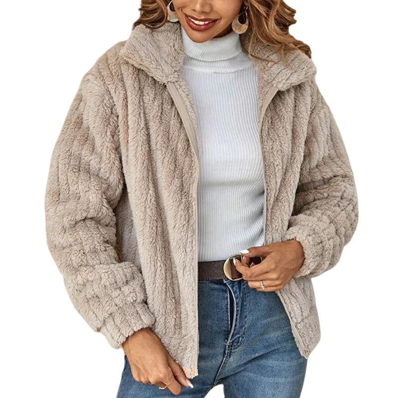 Women's teddy jacket – Soft fleece jacket with zipper and collar