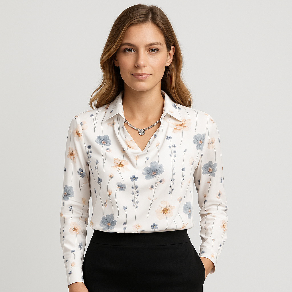 Damebluse med blomsterprint – Elegant og stilfuld pasform