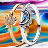 Sølv Krystalring Sol og Måne Design