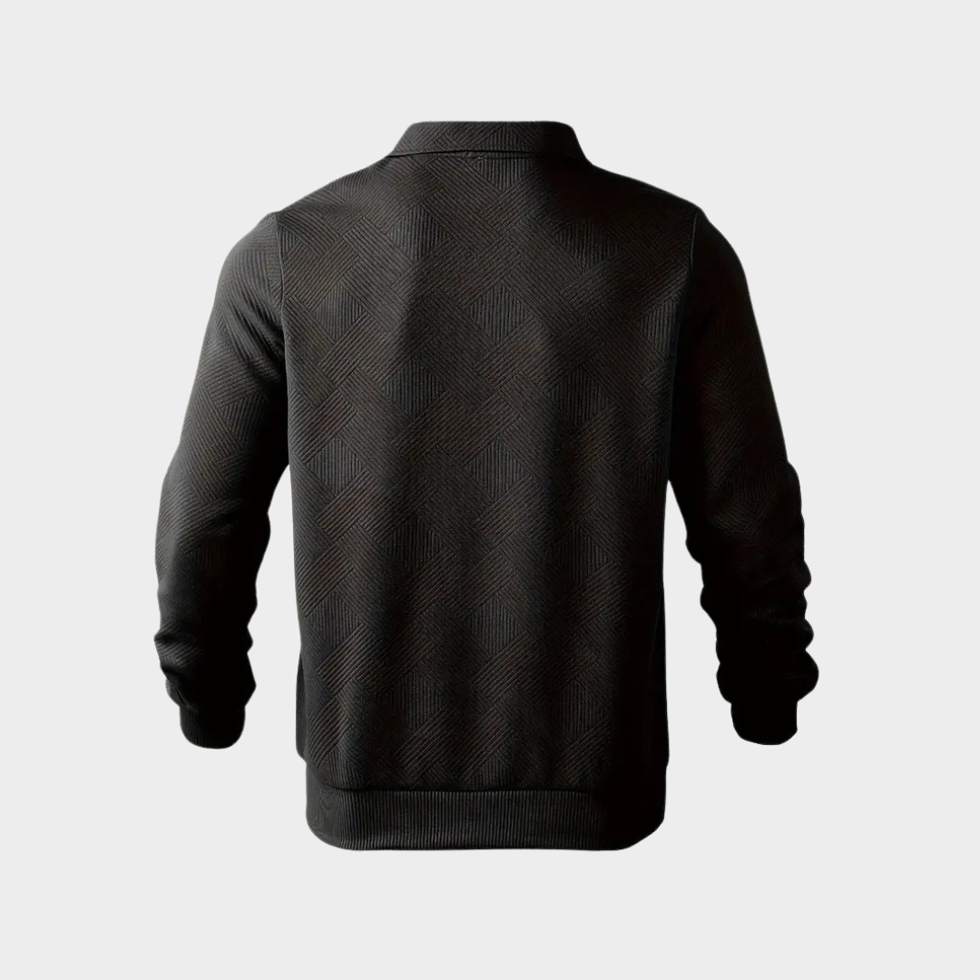 Geometrisk Sweater med Kvartrits og Vintage Stil