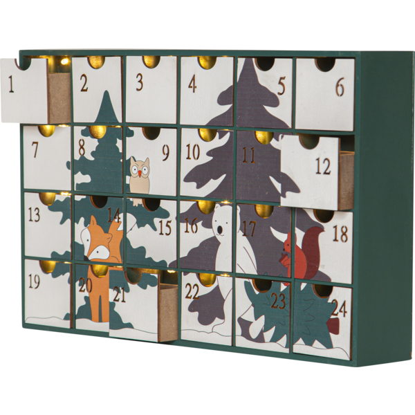Dekorativer Adventskalender mit Fächern und Winterdesign