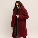 Dame Lang Vinterjakke med Hætte – Varm, Blød & Stilfuld
