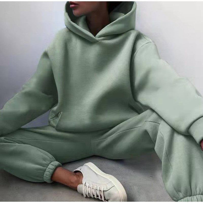 Oversized Dame Træningssæt med Hættetrøje og Vide Joggingbukser