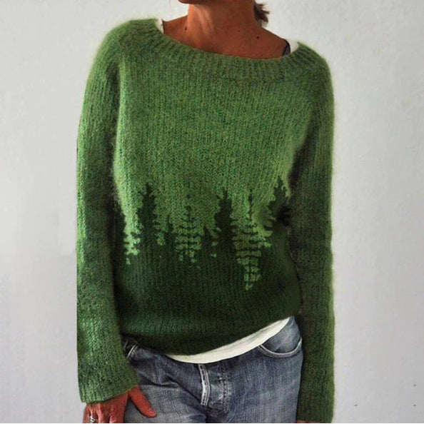 Dame strikket retro sweater til efterår og vinter