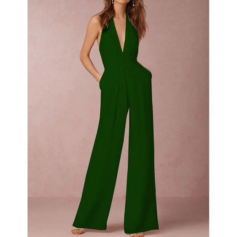 Ærmeløs Dame Jumpsuit med Dyb V-Hals og Palazzo Ben