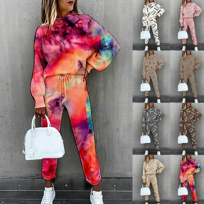 Dame Loungewear Sæt – Blødt To-delt Sæt med Stjerneprint