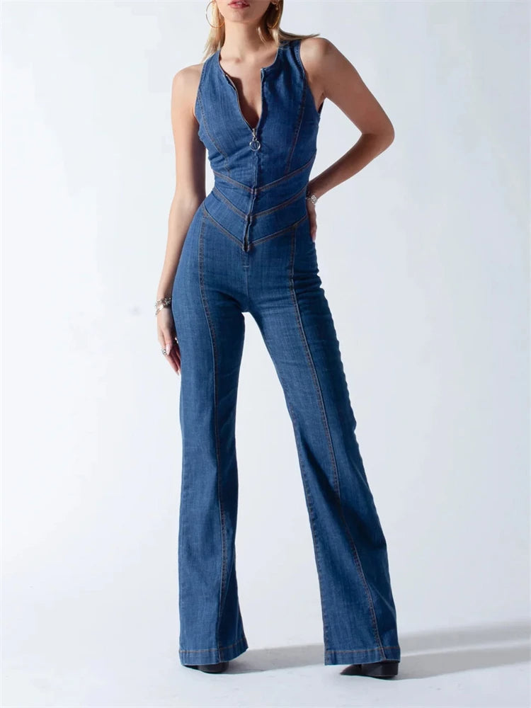 Rygløs Hjerteformet Denim Jumpsuit til Kvinder
