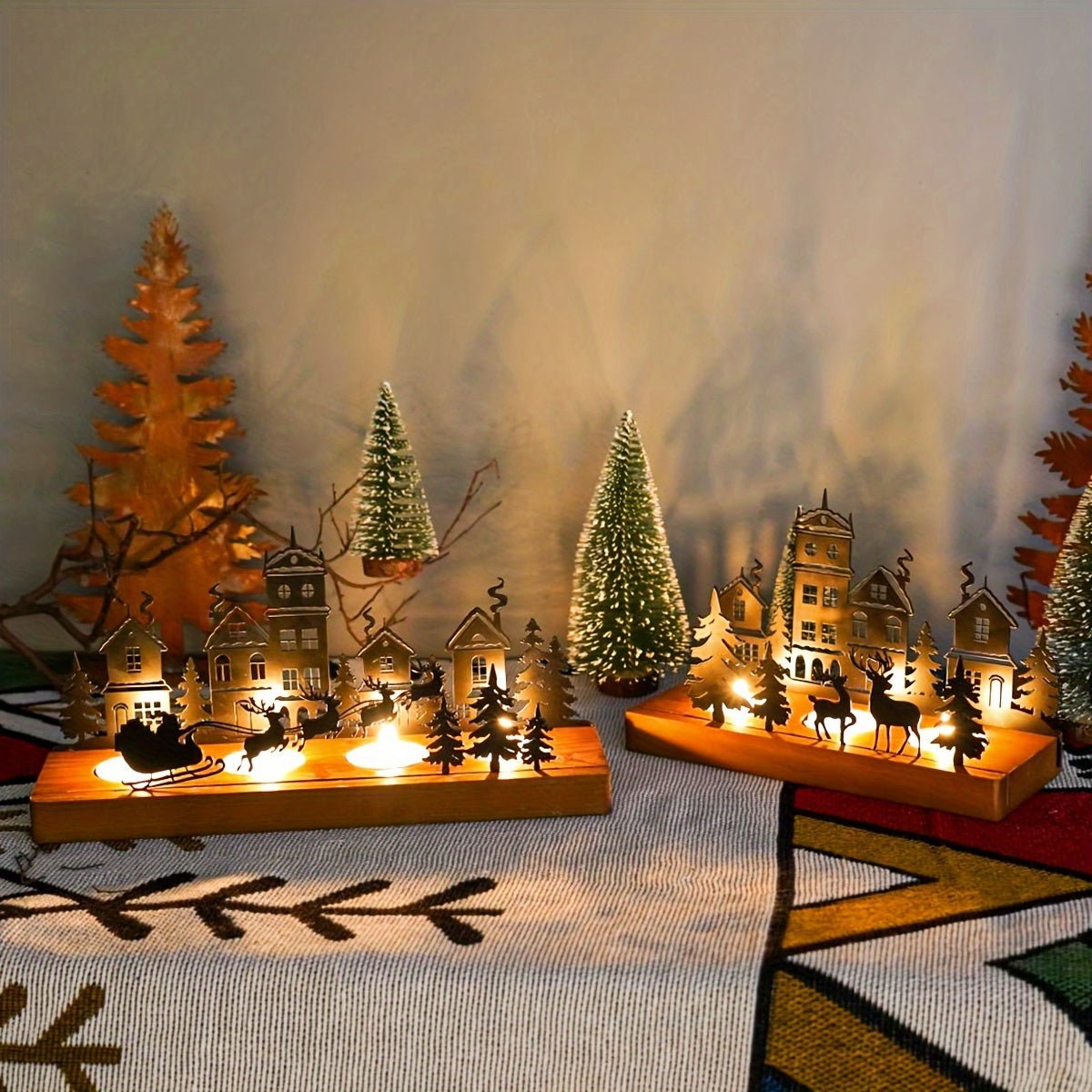 Oplyst Træ Vinterlandsby Dekoration – Stemningsfuld Jule Scene