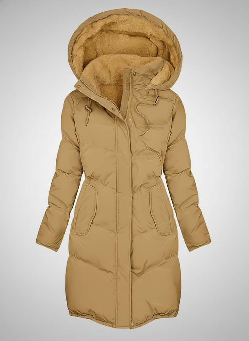 Lang Vatteret Dame Vinterjakke med Hætte – Varm & Stilfuld