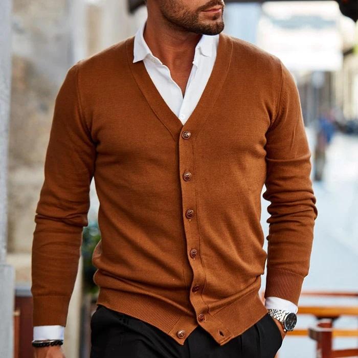 Herre Cardigan med V-Hals og Knapper - Stilfuld og Komfortabel