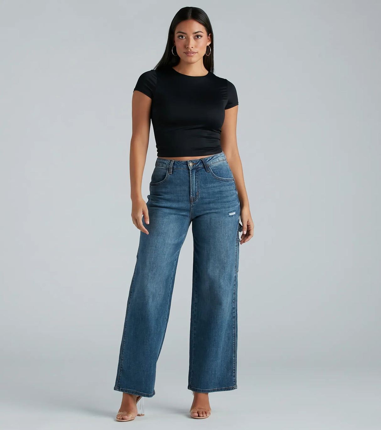 Stilfulde Vide Jeans til Kvinder med Cargo Detaljer