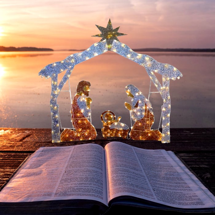 Beleuchtete Weihnachtskrippe Dekoration für den Außenbereich – Leuchtendes Weihnachtsmotiv