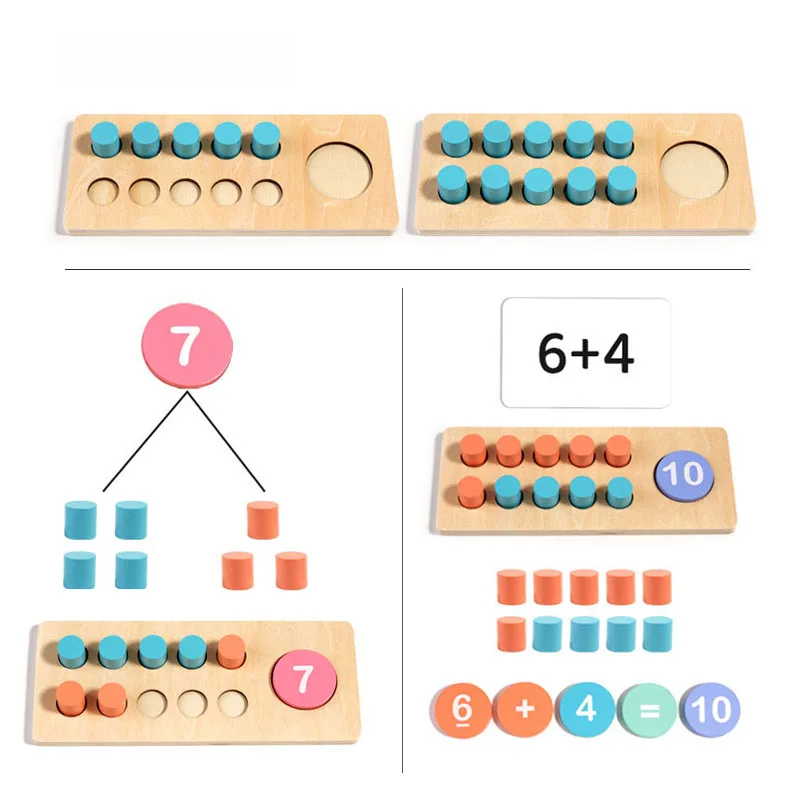 Træ Regnespil Sæt – Montessori Tælle- og Regnekort til Børn