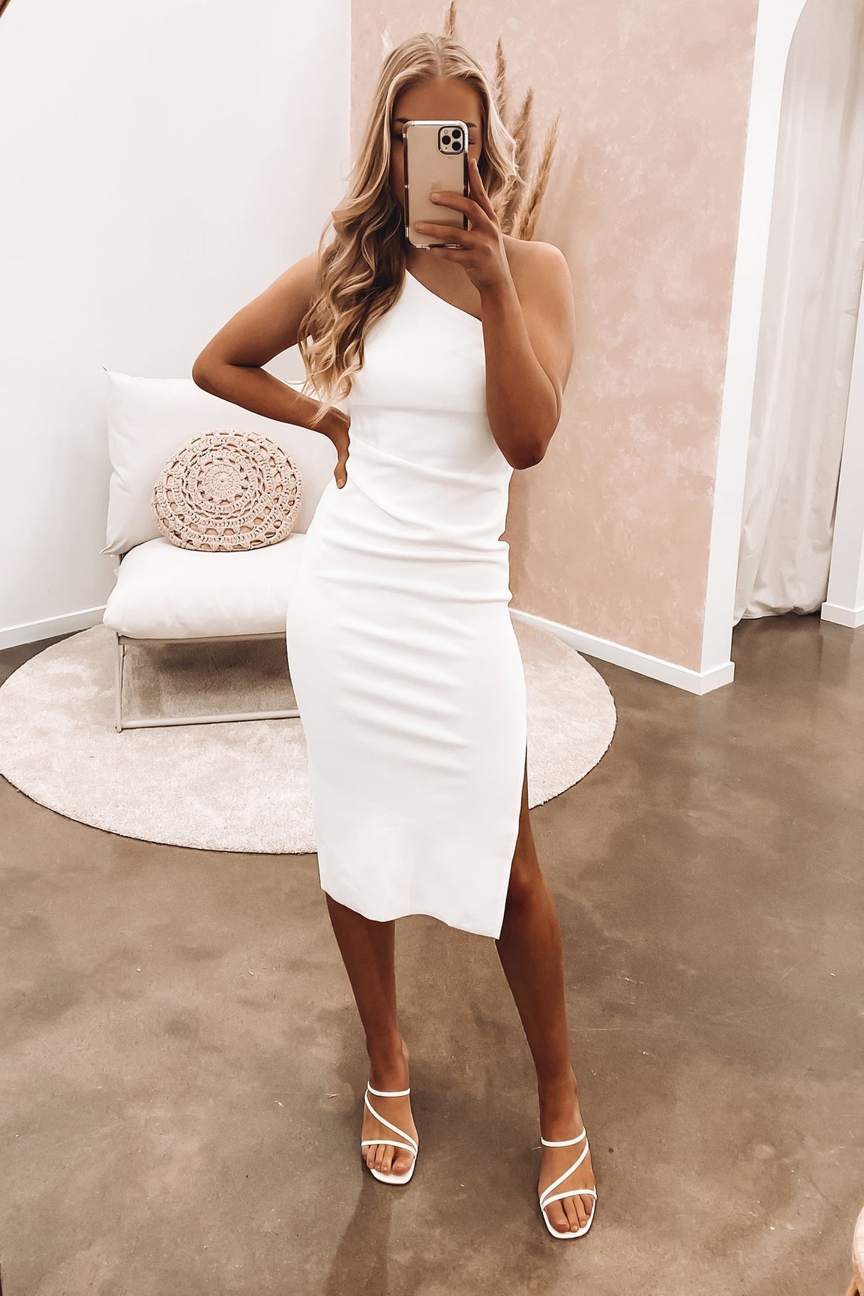 Midi Sommerkjole Dame One Shoulder Slids Elegant