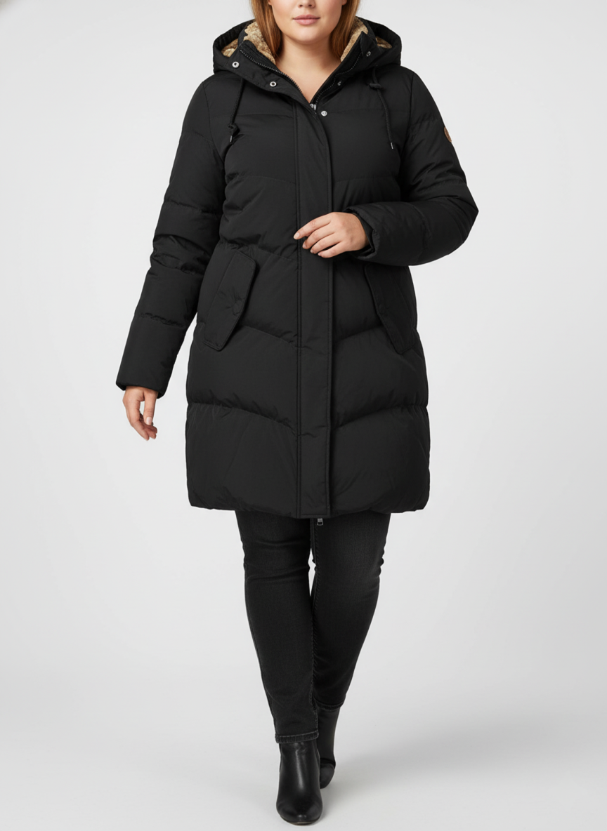 Lang Vatteret Dame Vinterjakke med Hætte – Varm & Stilfuld