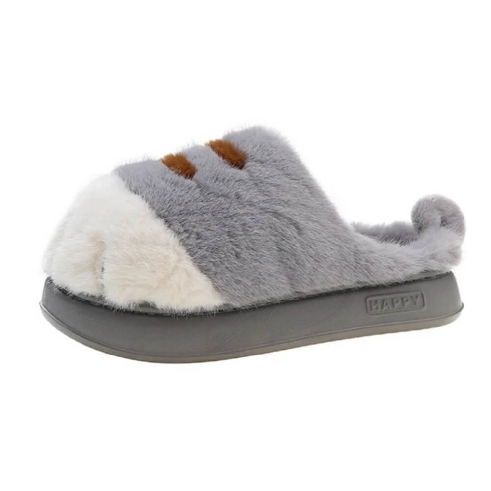 Ladies' Cat Slippers – Warm Plush House Shoes with Paw Design