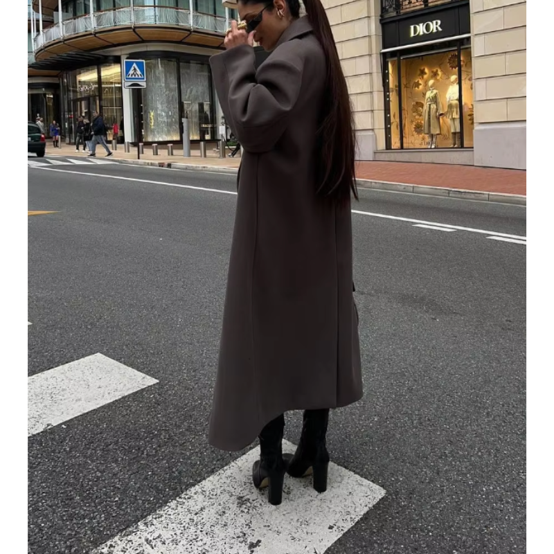 Dame Lang Elegant Frakke – Stilfuld Overfrakke med Klassisk Snit