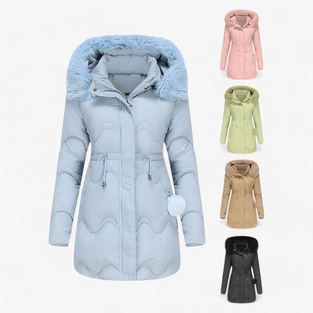 Ladies' Winter Jacket – Elegant Warm Jacket with Fur Collar and Hood