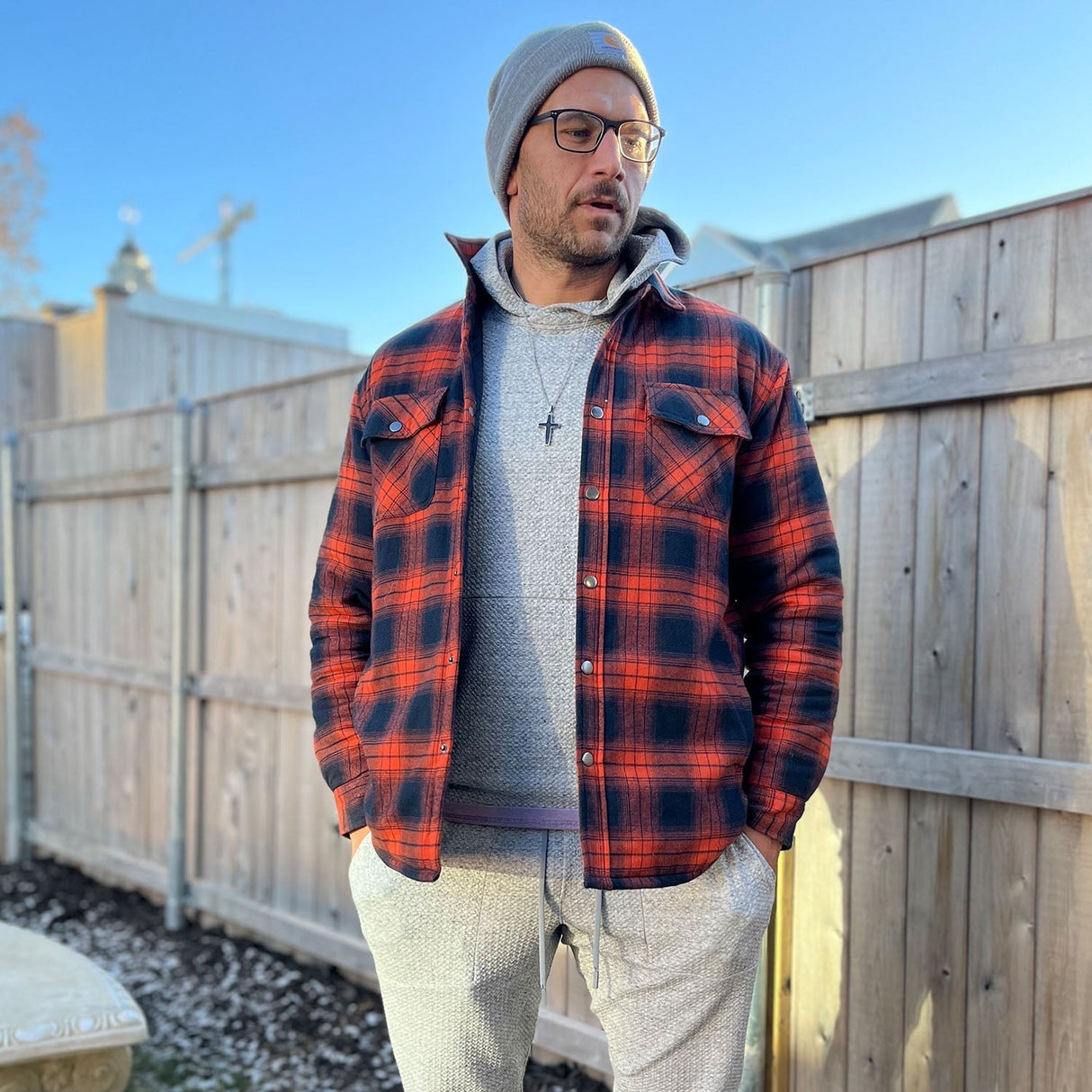 Herre Flannel Vintervest med Vatteret Foring