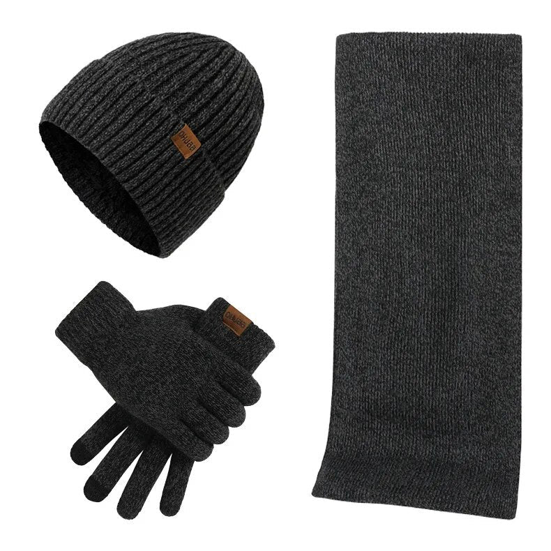 Knitted winter set with hat, scarf, and gloves