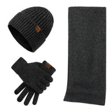 Knitted winter set with hat, scarf, and gloves
