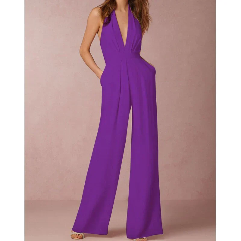 Ærmeløs Dame Jumpsuit med Dyb V-Hals og Palazzo Ben