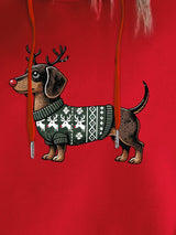 Dame Jule Hoodie med Gravhund Print – Varm Vinter Hoodie