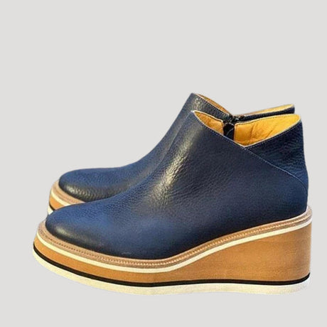 Dame Ankelstøvler i Læder med Lynlås og Kileplatform