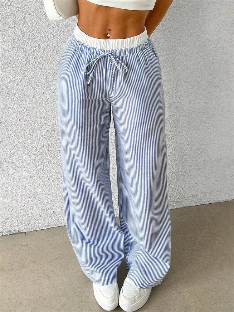 Dame Bukser med Brede Ben - Casual Stribet Design 0