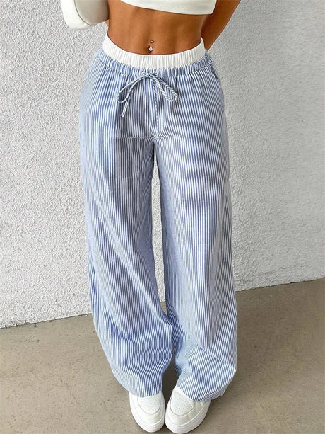 Dame Bukser med Brede Ben - Casual Stribet Design 0