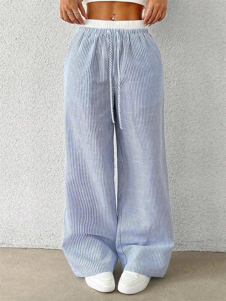 Dame Bukser med Brede Ben - Casual Stribet Design 2