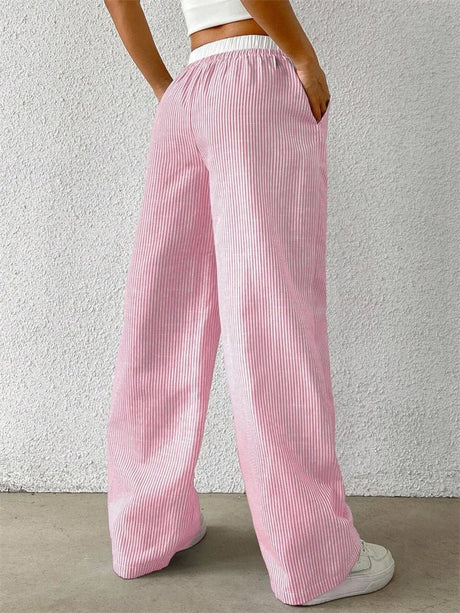 Dame Bukser med Brede Ben - Casual Stribet Design 4