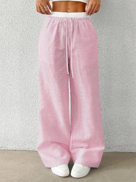 Dame Bukser med Brede Ben - Casual Stribet Design 5