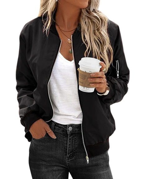 Damernes Bomber Jakke - Klassisk Sporty Stil med Lommer