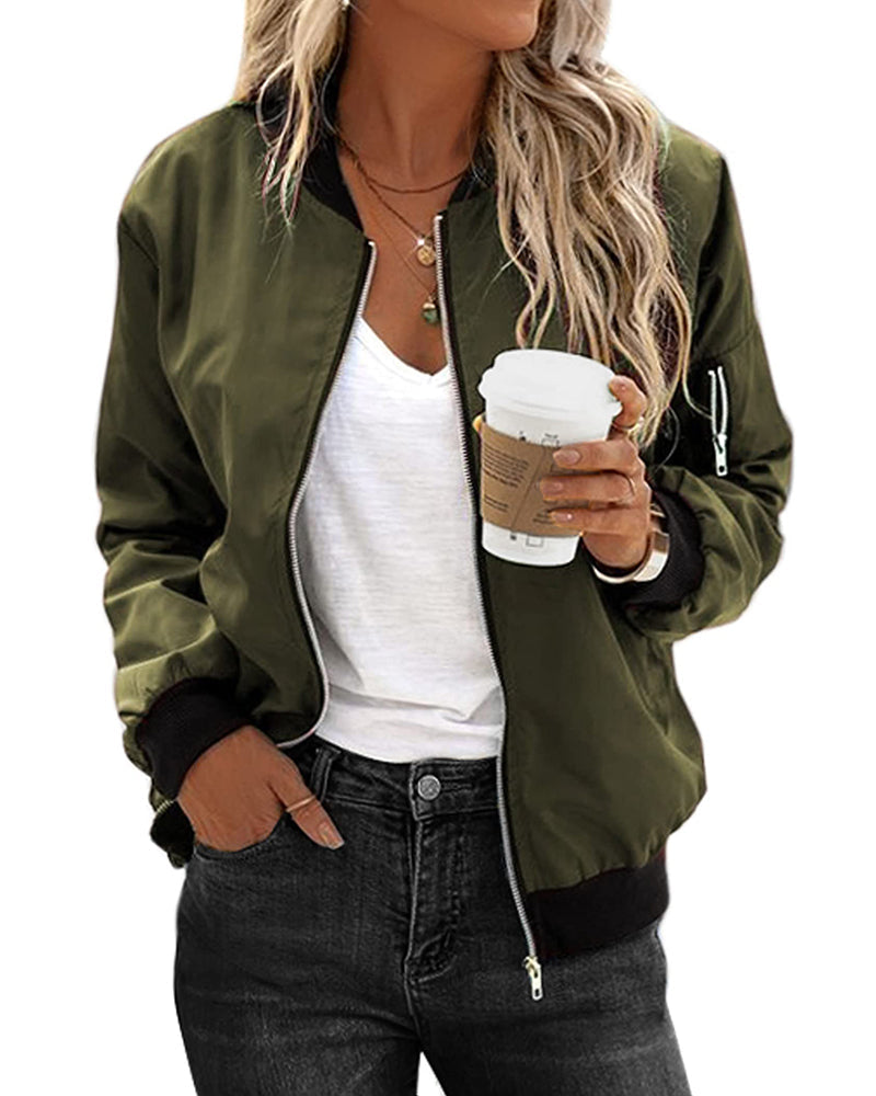 Damernes Bomber Jakke - Klassisk Sporty Stil med Lommer