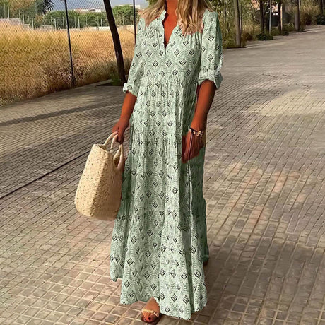 Kvinders Langærmet Boho Maxi Sommerkjole