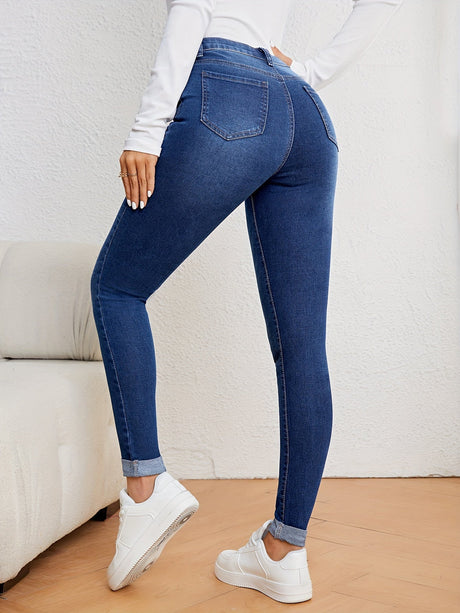 Kvinders Slim Fit Jeans med Høj Talje