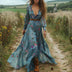 Kvinders Boho Maxi Kjole med Lange Ærmer og Blomsterprint 1