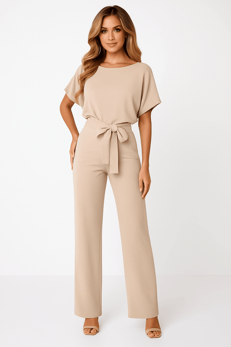 Kvinders Buksedragt med Bindebælte - Elegant Jumpsuit 0