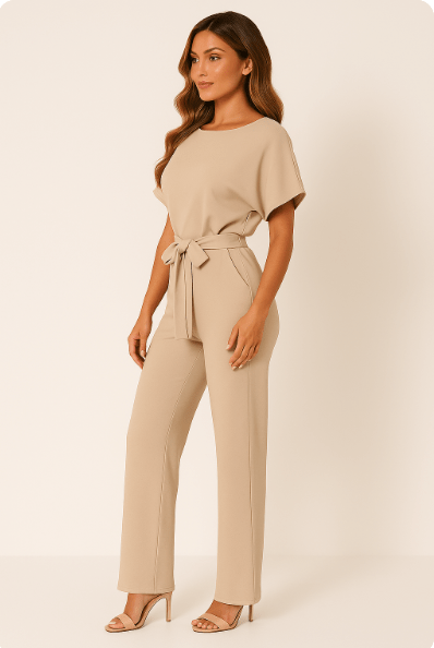Kvinders Buksedragt med Bindebælte - Elegant Jumpsuit 1
