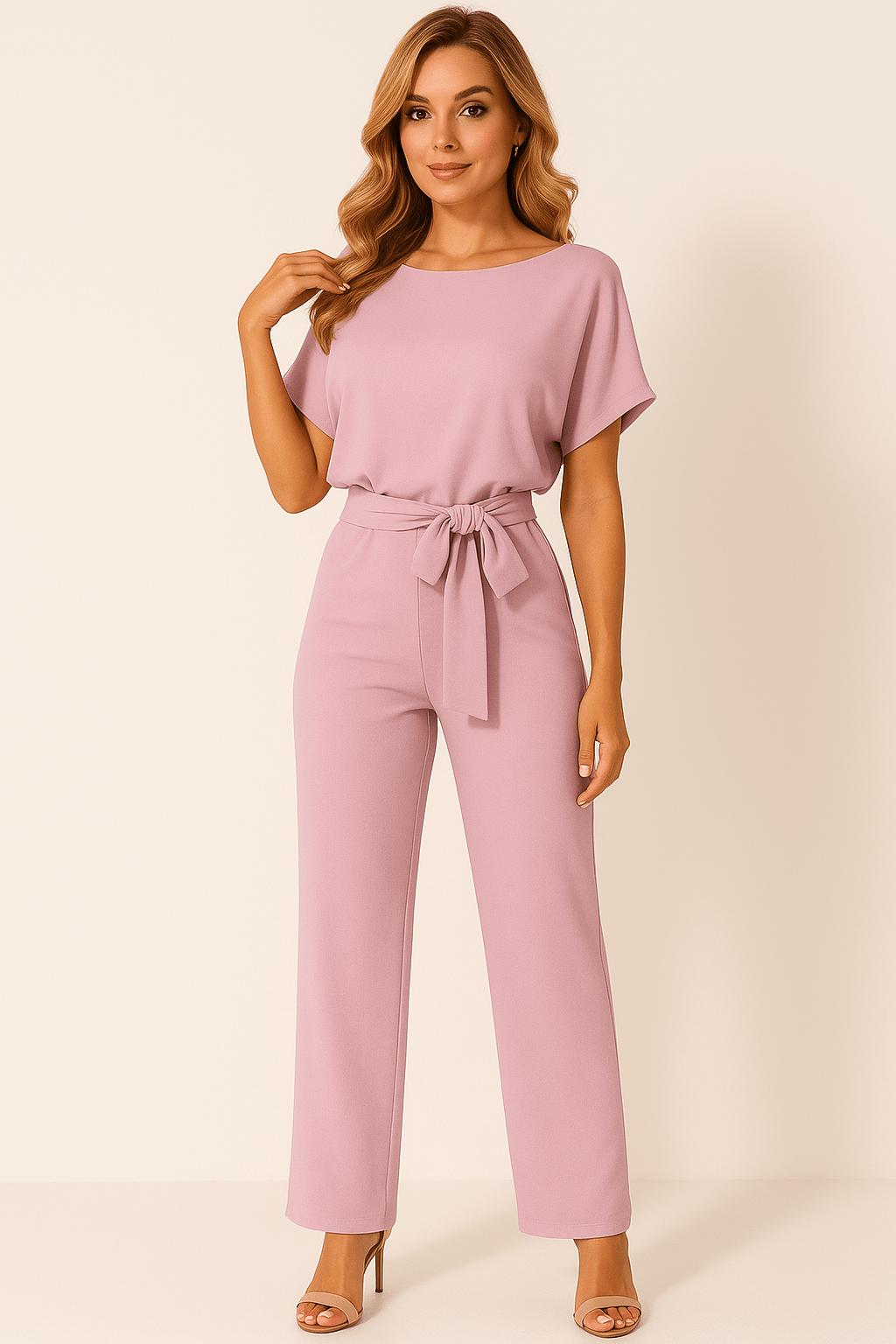 Kvinders Buksedragt med Bindebælte - Elegant Jumpsuit 11