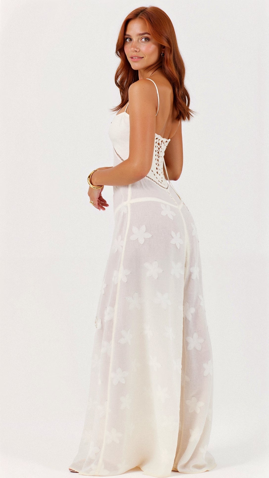 Kvinders Transparent Maxi Kjole med Blomsterdesign 2