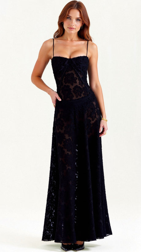 Kvinders Transparent Maxi Kjole med Blomsterdesign 3